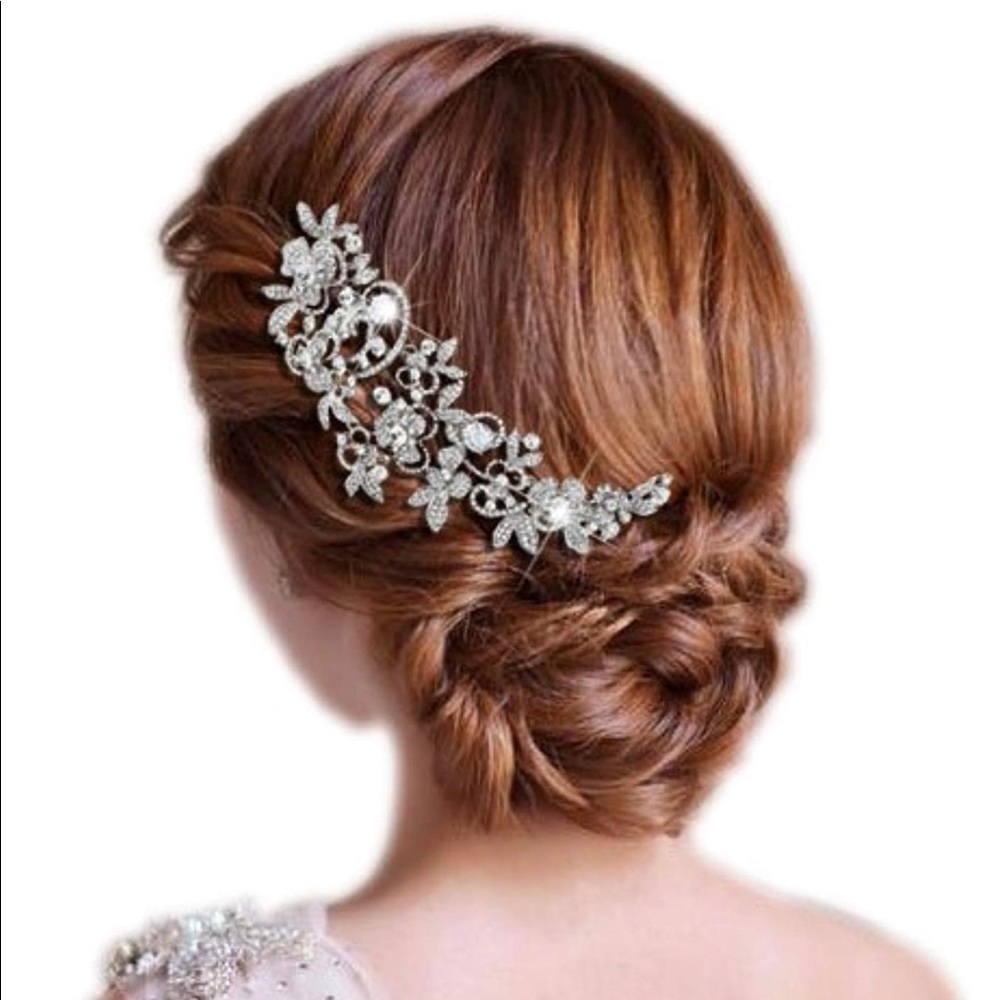 NEW Bridal silver tone and crystal side hair comb